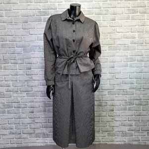 Vintage 70s‎ 80s Ralph Creation Grey Black Pinstriped Peplum Blazer & Skirt Suit